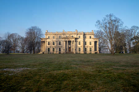 Hyde Park, NY - USA - Dec. 28, 2021: Wide angle view of Vanderbilt Mansion National Historic Site. The 54-room Vanderbilt mansion was designed McKim, Mead White in the Beaux-Arts architecture style.のeditorial素材