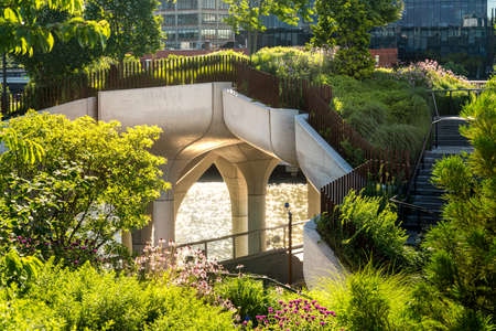 New York, NY - USA - June 18, 2022 A view of Little Island at Pier 55, an artificial island park in the Hudson River west of Manhattan in New York City, adjoining Hudson River Park.のeditorial素材