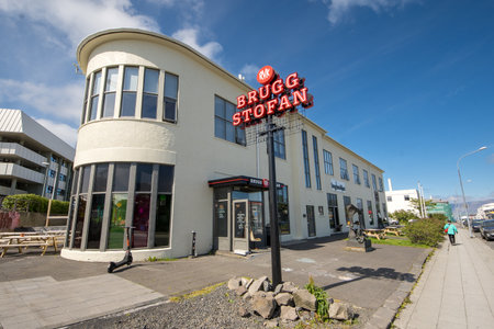 Reykjavik, Iceland - July 4, 2022   View of iconic Bruggstofan, a popular brewery and cafe on Snorrabraut in Reykjavikのeditorial素材