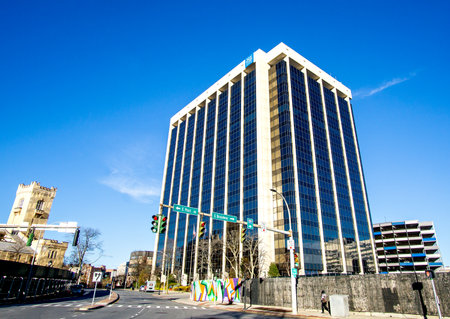 White Plains, NY - USA - Feb 10, 2023 View of the iconic 21-story, Westchester One. Located at 44 South Broadway and home to the New York Life Insurance Companyâs White Plains Home Office.のeditorial素材