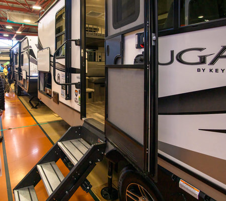 Suffern, NY - USA - Feb 18, 2023 Landscape view of the 48th Northeast RV Show. Display of...