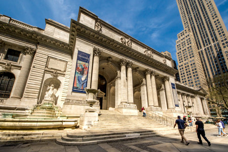 New York, NY - USA - April 14, 2023 The historical Stephen A. Schwarzman Building, known as the Main Branch, or the New York Public Library,the flagship building in the New York Public Library in NYC.のeditorial素材