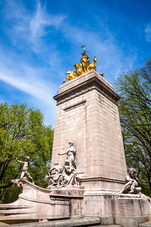 New York, NY - USA - April 14, 2023 View of the historic USS Maine National Monument. Designed by Harold Van Buren Mahonigle. Located in the southwest corner of New York Cityâs Central Park.のeditorial素材