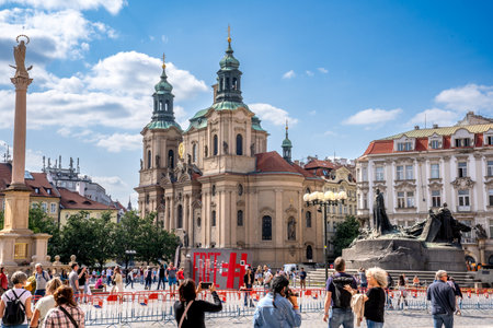 Prague, Bohemia â CZ â June 2, 2023 The Church of Saint Nicholas is a Late-Gothic and Baroque church on Old Town Square in the Old Town of Prague.のeditorial素材