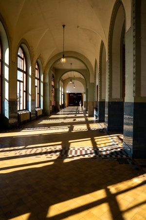 Prague, Bohemia - CZ - June 3, 2023  Vertical view of Prague Main Railway Station (Praha hlavnÃ­ nÃ¡draÅ¾Ã­) The historic building and the hall are significant Art Nouveau monuments in the Czech Republicのeditorial素材