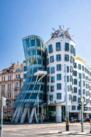 Prague, Bohemia - CZ - June 4, 2023 The Dancing House, or Fred and Ginger, is the nickname given to the Nationale-Nederlanden building on the RaÅ¡Ã­novo nÃ¡bÅeÅ¾Ã­ in Prague.のeditorial素材