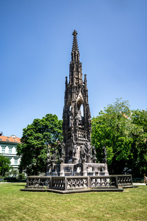 Prague, Bohemia â CZ â June 4, 2023 A view of Kranner's Fountain, or Kranner Fountain, a fountain and neo-gothic monument to Emperor Francis I of Austria.のeditorial素材