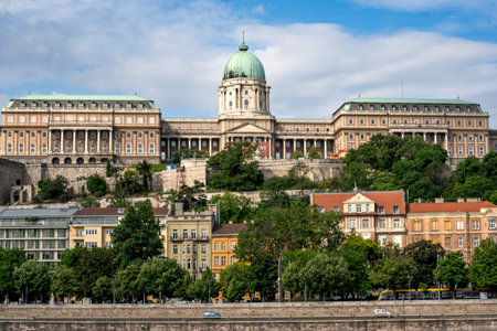 Budapest, HU â June 11, 2023 Horizontal view of Buda Castle. Sitting atop Castle Hill and overlooking the river Danube is Buda Castle, a sprawling castle and palatial complex.のeditorial素材