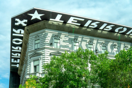 Budapest, HU â June 11, 2023 House of Terror, a museum located at AndrÃ¡ssy Ãºt 60 in Budapest; containing exhibits related to the fascist and communist regimes in 20th-century Hungary.のeditorial素材