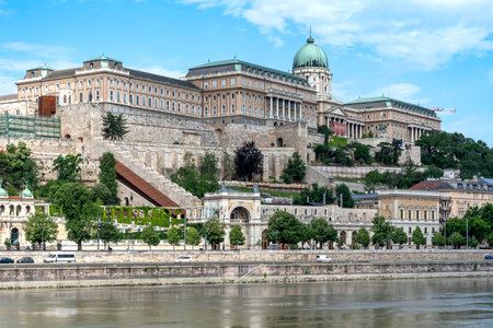 Budapest, HU â June 11, 2023 Three quarter view of Buda Castle. Sitting atop Castle Hill and overlooking the river Danube is Buda Castle, a sprawling castle and palatial complex.のeditorial素材