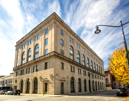 Newark, NJ â US â Nov 12, 2023 Horizontal view of the Second Renaissance Revival Styled Veterans Administration Building, located in the James Street Commons Historic District.のeditorial素材