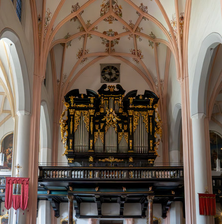 Mondsee, Upper Austria â AT â June 7, 2023 Interior view of the iconic organ in the St Michael parish church in Mondseeのeditorial素材