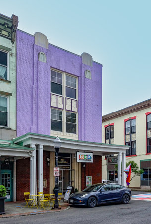 Kingston, NY - US - May 11, 2024 The iconic purple brick Hudson Valley LGBTQ+ Community Center on the corner of Wall and John Streets in the Stockade district, a safe, supportive environment.のeditorial素材