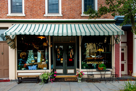 Coxsackie, NY - US - July 5, 2024 The Violet Moon Apothecary & Mercantile, located n the heart Reed Street Historic District, sellers of artisan-made herbal products, candles, clothing, and jewelry.のeditorial素材