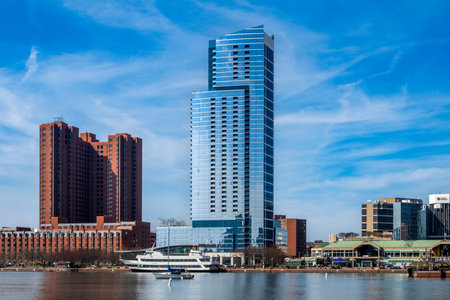 Baltimore, MD - US - Mar 22, 2026 The 414 Light Street, a 44-story luxury residential high-rise located in the Inner Harbor district of Baltimore, Maryland.