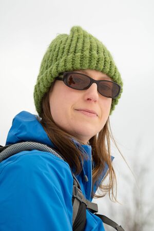 Young Hiking Women Portrait With Hat And Backpaclの写真素材