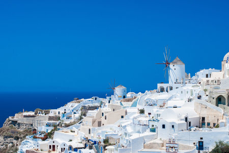 Windmill in Oia, Santorini, Greeceの写真素材