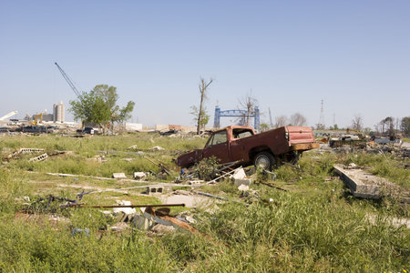 A vast emty lot where a neighborhood once stood. The flood waters of hurricane Katrina breached the...