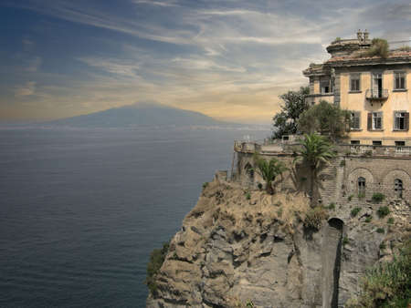 A View of Mount Vesuvius from Sorento. Located on the Sorrentine Peninsula Italyの写真素材