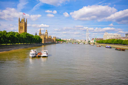 London, United Kingdom River Thames, Houses of parliament, Big Ben, London Eye photographedの写真素材