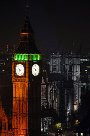 Big Ben and Westminster Abbey by night, London のeditorial素材