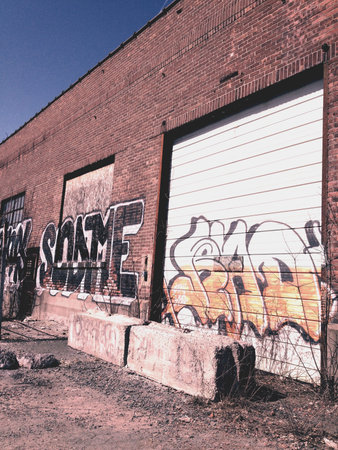 Troy,NY. Abandoned warehouse next to Hudson Riverの素材