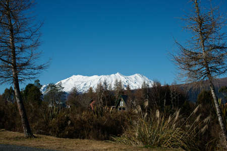 Snowy Mount Ruapehu, from National Park New Zealand.の写真素材