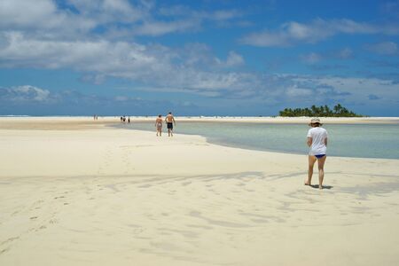 Cook Islands, South Pacific, November 7 2010. Tourists explore remote exposed island.のeditorial素材