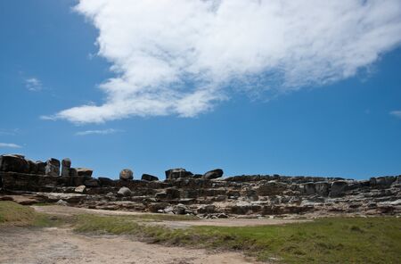 Rocks standing like ancient monuments on the Yamba coast の写真素材