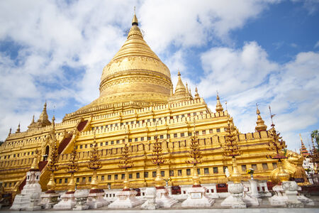 Shwezigon Pagoda and monastery in Bagan, Myanmarの写真素材