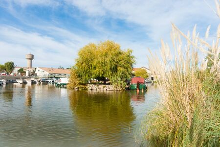 Boats in Canal du Midi, Port de Colombiers, Franceのeditorial素材