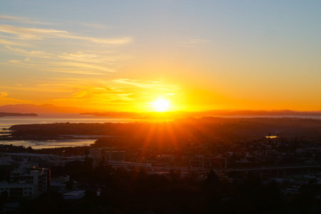 Sunrises defocused with abstract effecto over Auckland from top Mount Edenの写真素材