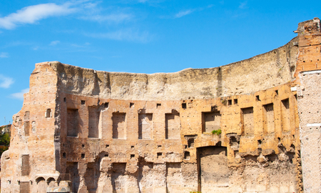 Historic Roman ruins  displaying structure and decorative red brick in Romeの写真素材