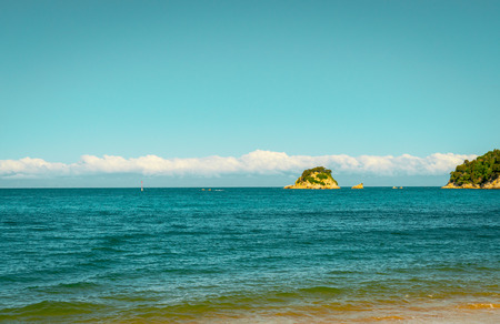 Aged effect image of ocean background  from Kaiterteri golden sandy beach in Tasman district of South Island  New Zealandの写真素材