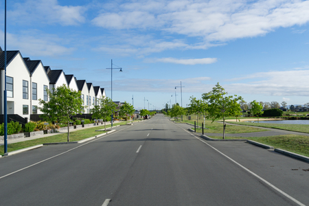 Suburban street new row houses modern high density living environmentのeditorial素材