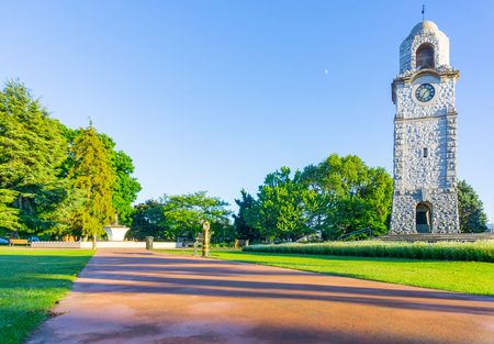 Seymour Park in the city morning shadows colors and lens flare in Blenheim New Zealandの写真素材