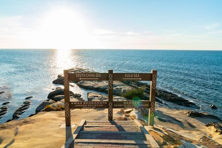 The tip of Borneo, most northern point in country looking out to sea into low sunのeditorial素材