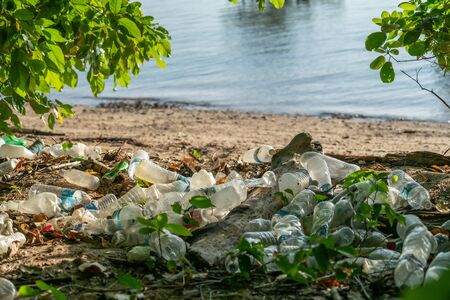 Lahad Datu Sabah, Borneo - May 2019; plastic waste carelessly discarded and washed up on beachのeditorial素材