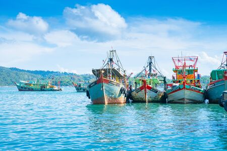 KOTA KINABALU BORNEO - MAY 31 2019; City fishing fleet moored at docks ready to head out again to catchのeditorial素材