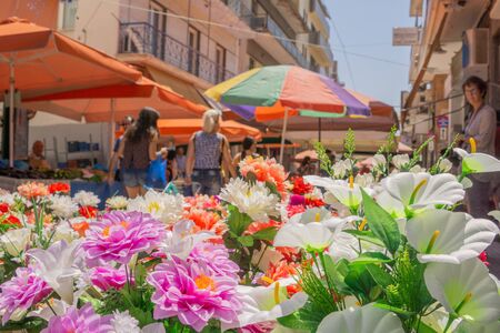 street market  produce vendors stallsの写真素材