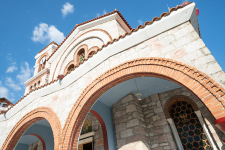 Greek Orthodox church of Saint Nicholas on hill in Delphi Greece.