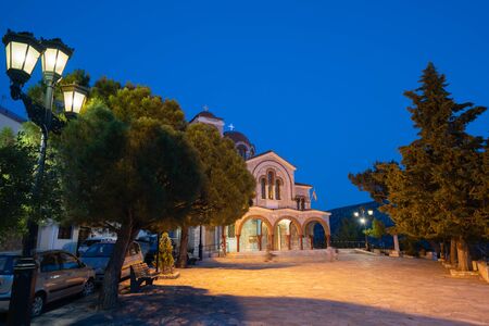 Chruch of St Nicholas at night in long exposure, Delphi, Greece.の写真素材