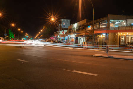Taupo New Zealand - February 14 2020; Lights on corner Tongariro and Lake Terrace streets of Taupo  corner at nightのeditorial素材