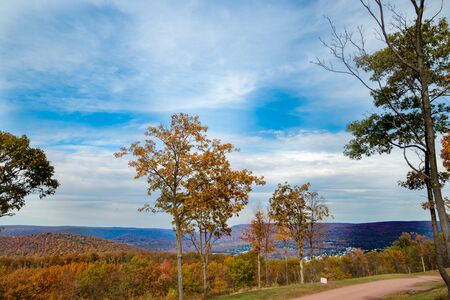 Pisgah Ridge fall colors landscape across wide rolling land near Jim Thorpe Pennsylvania USAの写真素材