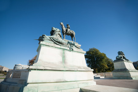 Washington DC USA - October 27 2014; Ulysses S Grant Memorial by Henry Merwin Shrady standing tall...