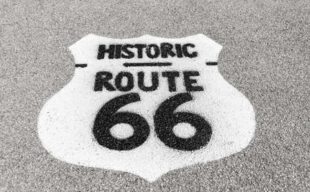 Historic Route 66 sign on pavement near Dwight, Illinois, USA.dngの写真素材