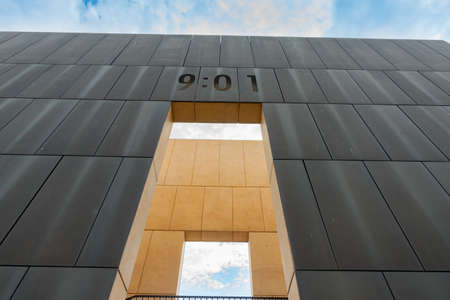 Oklahoma City USA - September 8 2015; Oklahoma City Bombing Memorial Gate of Time with time of bombing at 9:03 in 1997 from low angle point of view.のeditorial素材