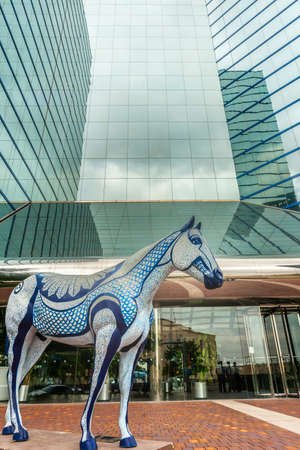 Amarillo USA - September 12 2015; Old Blue, quarter horse statue standing outside  National Bank building, Route 66 Texas, USAのeditorial素材