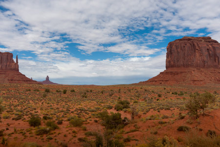 Monument Valley imposing rock structures of geological rock outcrops in Utah USA