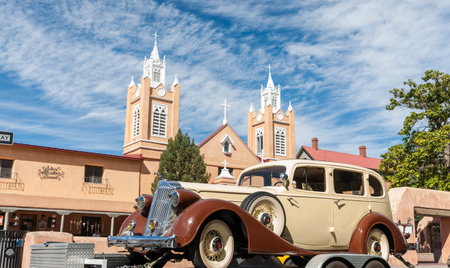 Albuquerque USA September 19 2015; Restored Packard vintage car color cordinated with surrounding...